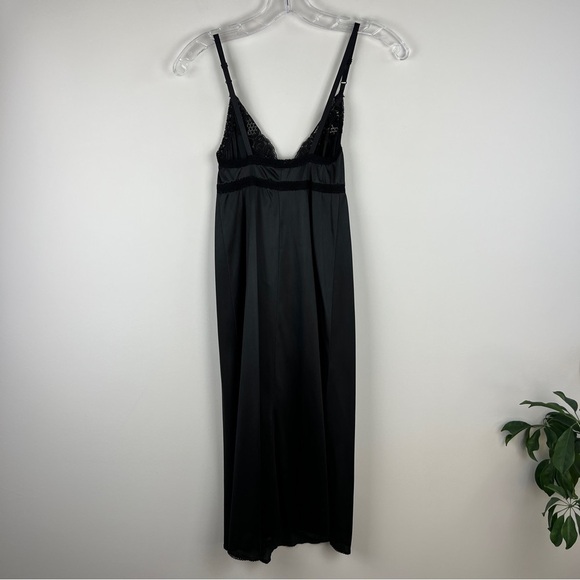 Vintage 90s Y2K Black Satin Lace Trim Slip Dress Size Small - Picture 5 of 9
